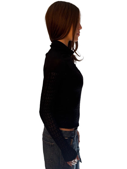Paul & Shark Black Wool/Cashmere Turtleneck Crochet Long Sleeve. Size: S