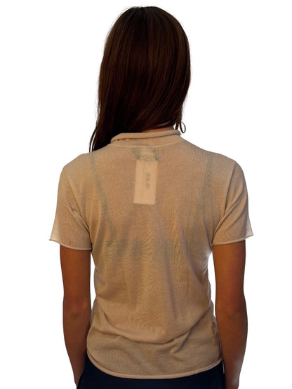 Giorgio Armani Cream Cashmere Mock Neck Tee. Size: 44