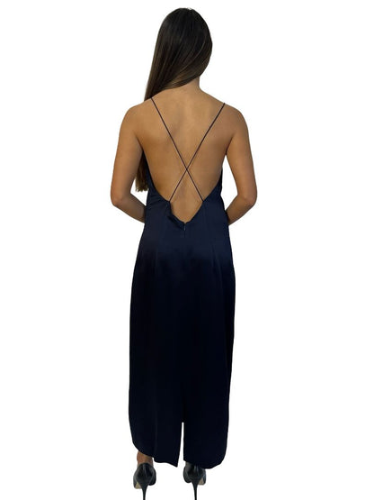 Dion Lee Navy Satin Crepe Cami Dress. Size: 10