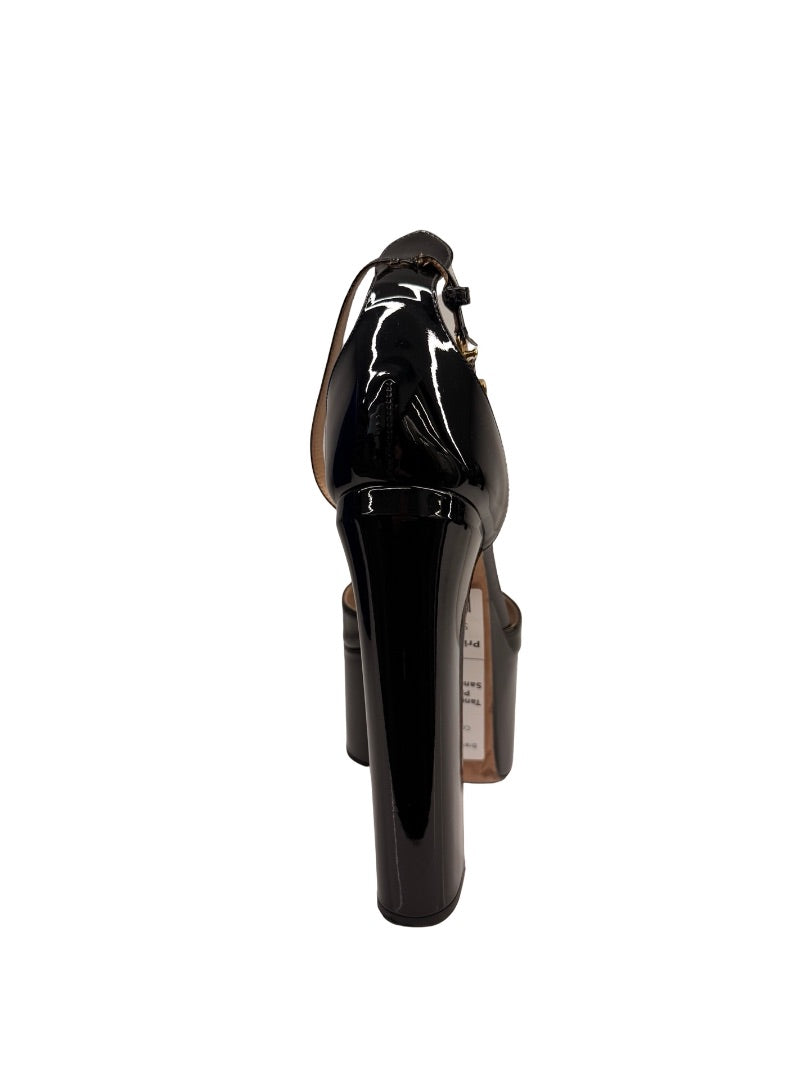 Valentino Garavani Black Tango Patent Platform Sandal Pumps. Size: 37