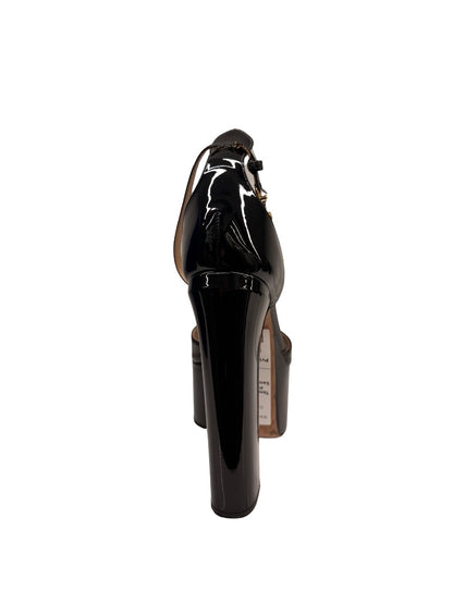 Valentino Garavani Black Tango Patent Platform Sandal Pumps. Size: 37