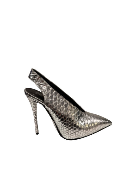Giuseppe Zanotti Silver Metallic Python Slingback Pumps. Size: 37.5