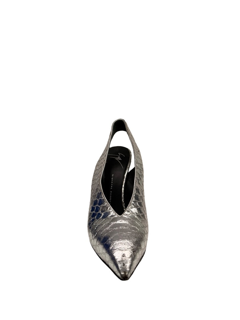 Giuseppe Zanotti Silver Metallic Python Slingback Pumps. Size: 37.5