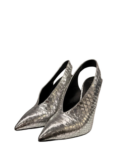Giuseppe Zanotti Silver Metallic Python Slingback Pumps. Size: 37.5