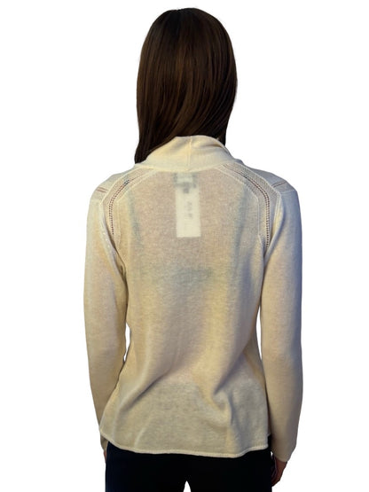 Giorgio Armani Cream Leather Clasp Cashmere Cardigan. Size: 44