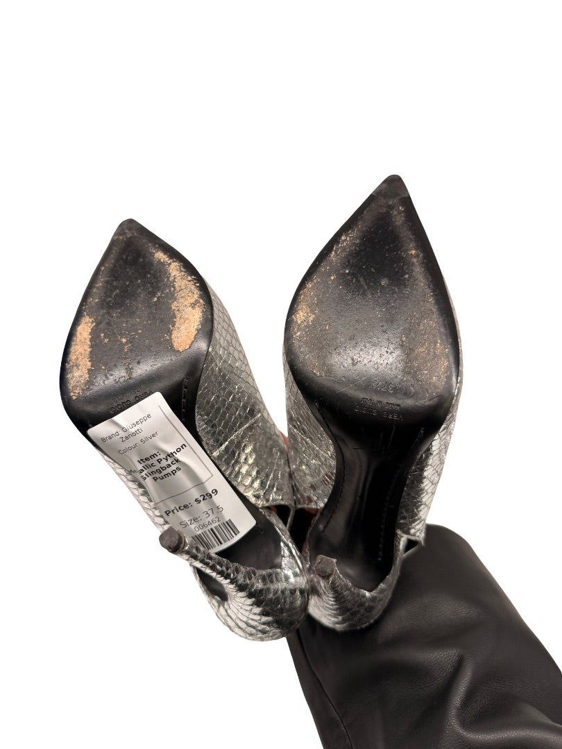 Giuseppe Zanotti Silver Metallic Python Slingback Pumps. Size: 37.5