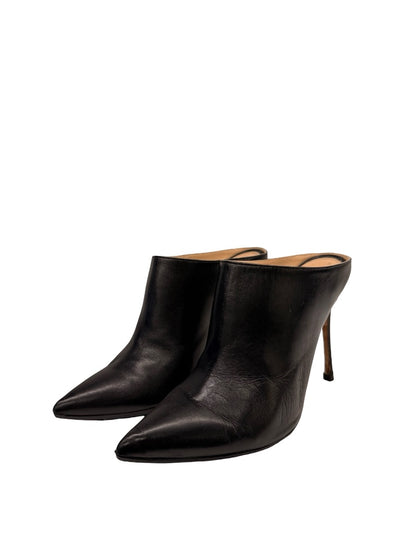 Sergio Rossi Black Leather Mule Heels. Size: 38.5