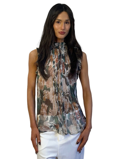 Zimmermann Orange / Multi-Colour Floral Print Silk Sleeveless Blouse. Size: 0