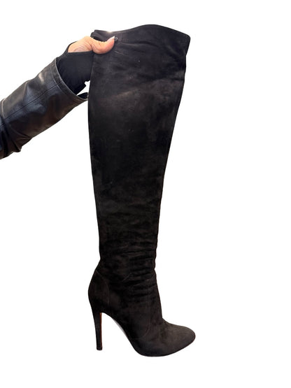Sergio Rossi Black Suede Thigh High Heeled Boot. Size: 37.5