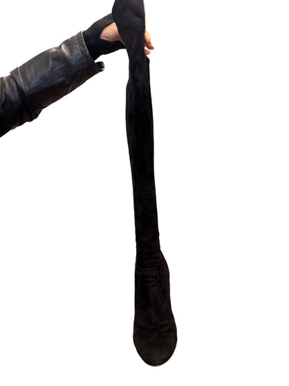 Sergio Rossi Black Suede Thigh High Heeled Boot. Size: 37.5