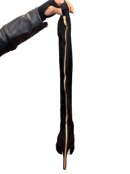 Sergio Rossi Black Suede Thigh High Heeled Boot. Size: 37.5