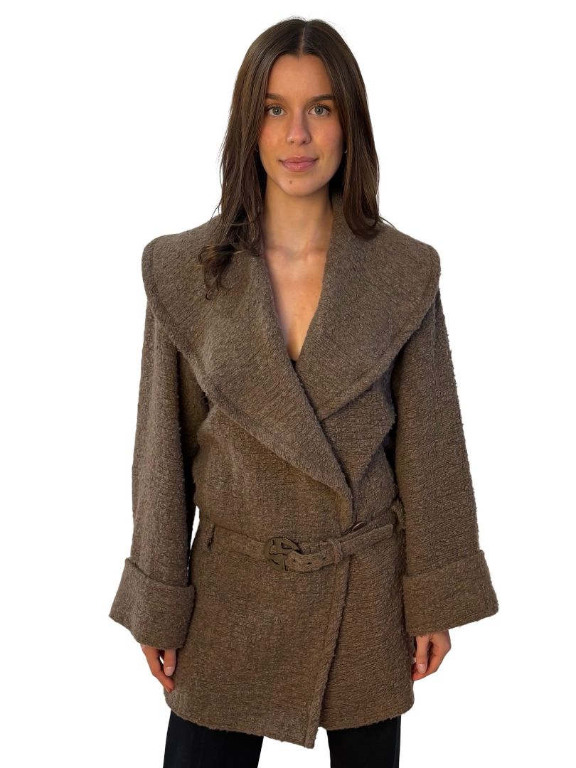 Giorgio Armani Brown Cashmere/Wool Belted Midi Coat. Size: 40