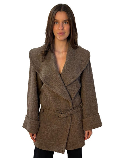 Giorgio Armani Brown Cashmere/Wool Belted Midi Coat. Size: 40