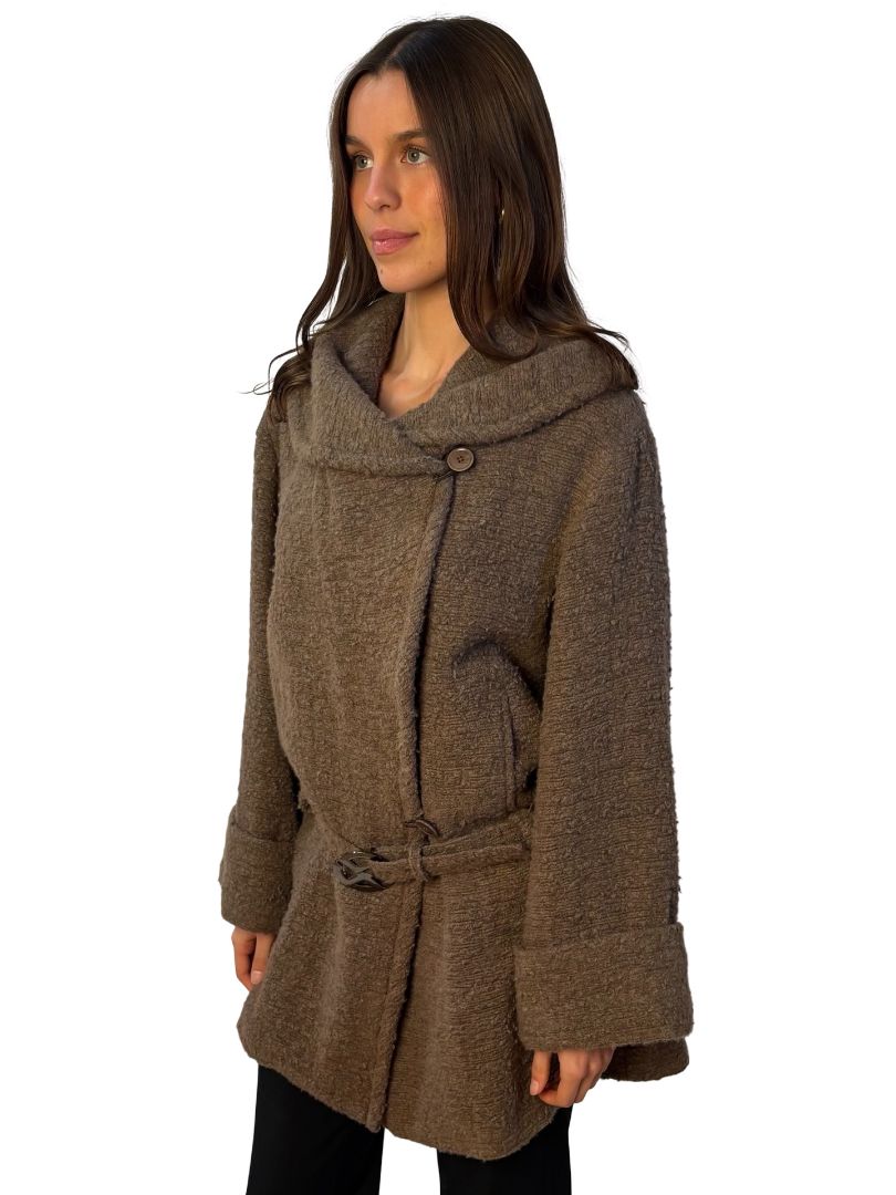 Giorgio Armani Brown Cashmere/Wool Belted Midi Coat. Size: 40