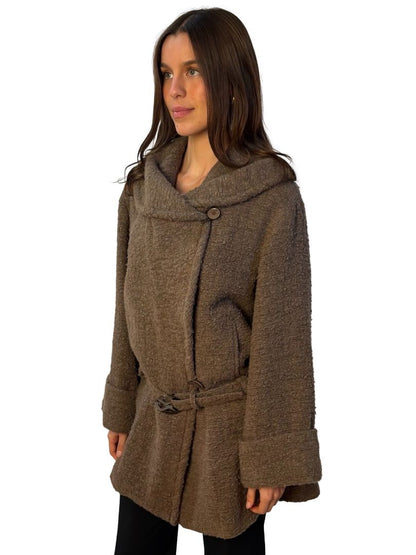 Giorgio Armani Brown Cashmere/Wool Belted Midi Coat. Size: 40