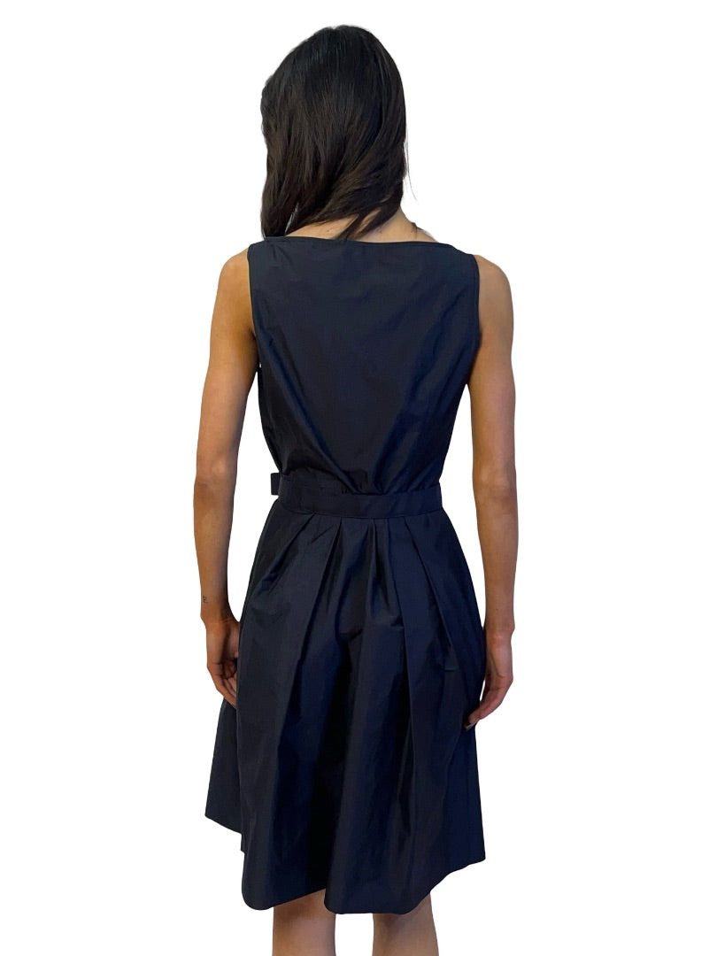 Prada Navy Nylon Boat Neck Belted Dress. Size: 44