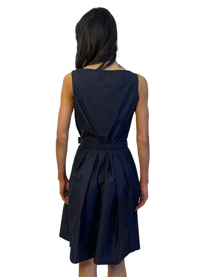 Prada Navy Nylon Boat Neck Belted Dress. Size: 44