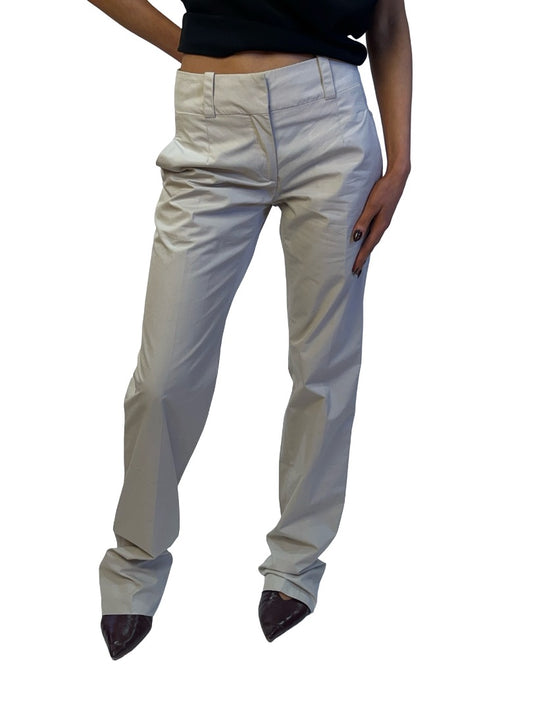 Celine Neutral Cotton Pleated Trousers. Size: 36