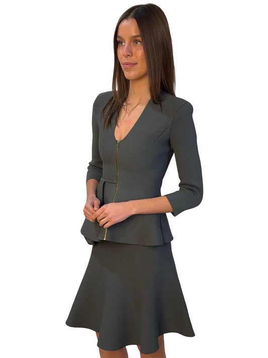 Scanlan Theodore Olive Green Crepe Knit Top/Skirt Set. Size: XS