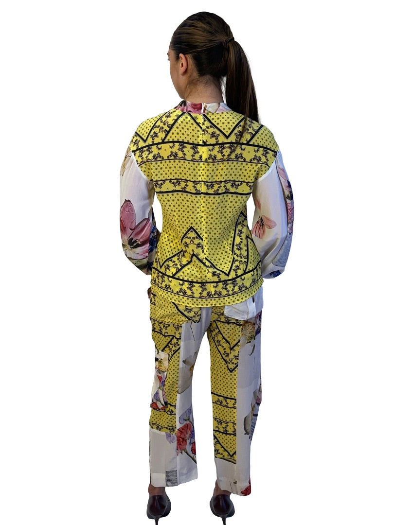 Ganni Yellow / Multi-Colour Print Blouse & Pant Set. Size: 38 / 36