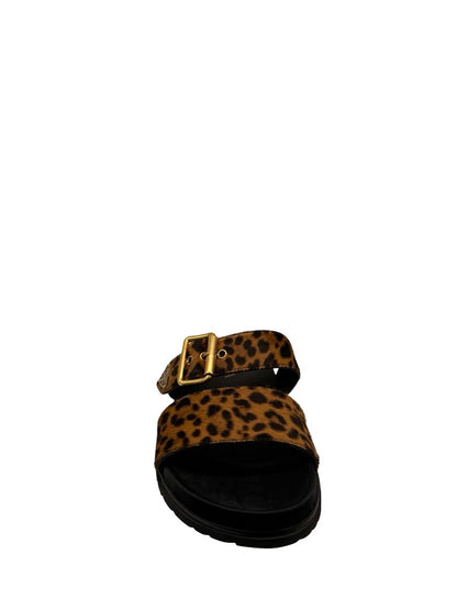 Prada Brown Leopard Ponyhair Triangle Logo Sandals. Size: 38