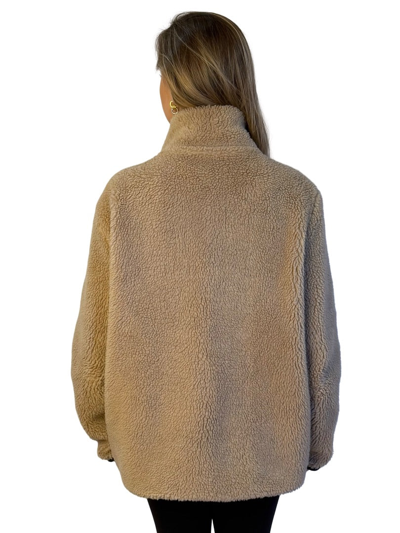 Anine Bing Brown Sherpa Fleece Jacket w/ Leather Trim. Size: L
