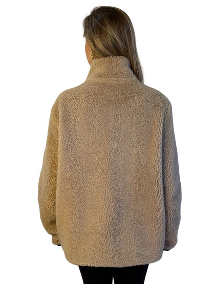 Anine Bing Brown Sherpa Fleece Jacket w/ Leather Trim. Size: L