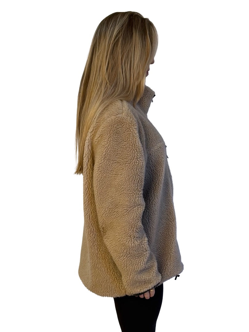 Anine Bing Brown Sherpa Fleece Jacket w/ Leather Trim. Size: L