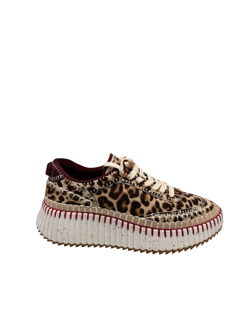 Chloe Leopard Calf Hair Ribbed Platform Sneakers. Size: 39