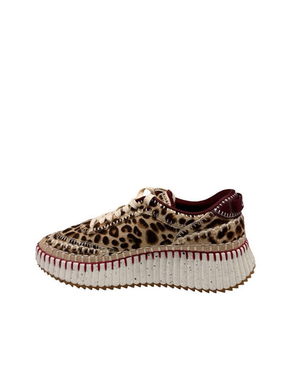 Chloe Leopard Calf Hair Ribbed Platform Sneakers. Size: 39