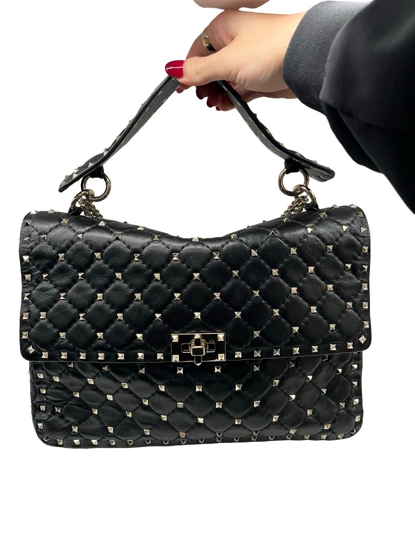 Valentino Garavani Black Rockstud 'Spike' Handbag. Size: Medium