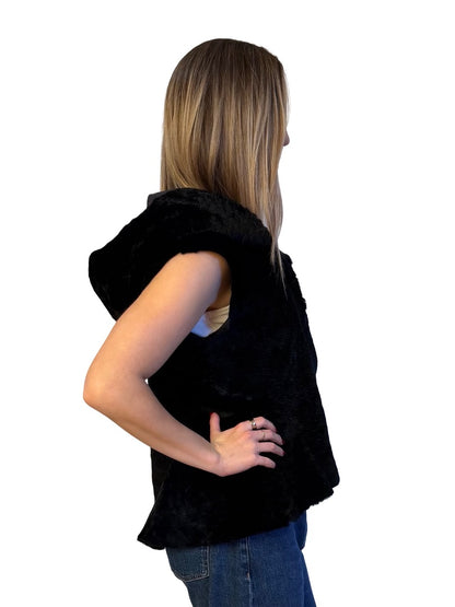 Scanlan Theodore Black Kangaroo Fur & Leather Hooded Vest. Size: 12