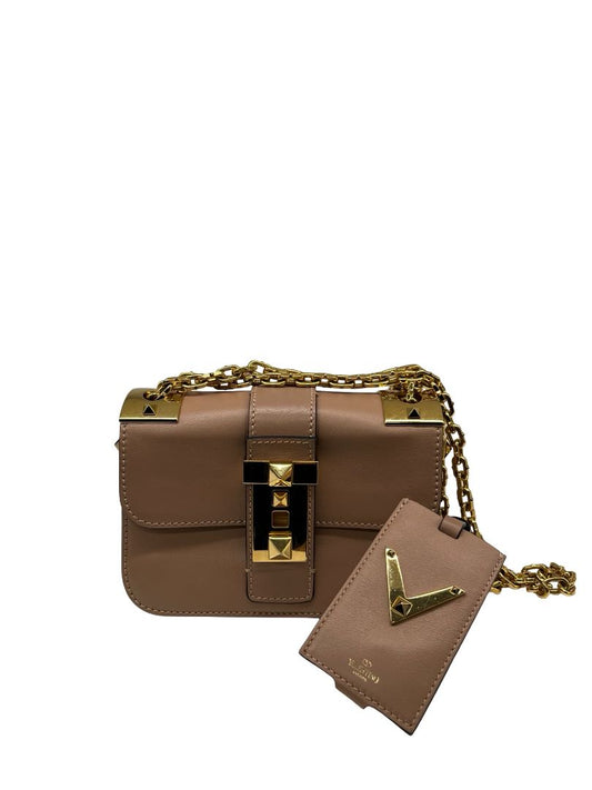 Valentino Garavani Biege Rockstud Leather Flap Shoulder Bag