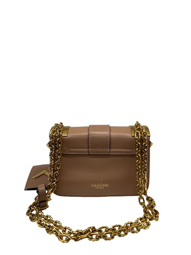 Valentino Garavani Biege Rockstud Leather Flap Shoulder Bag