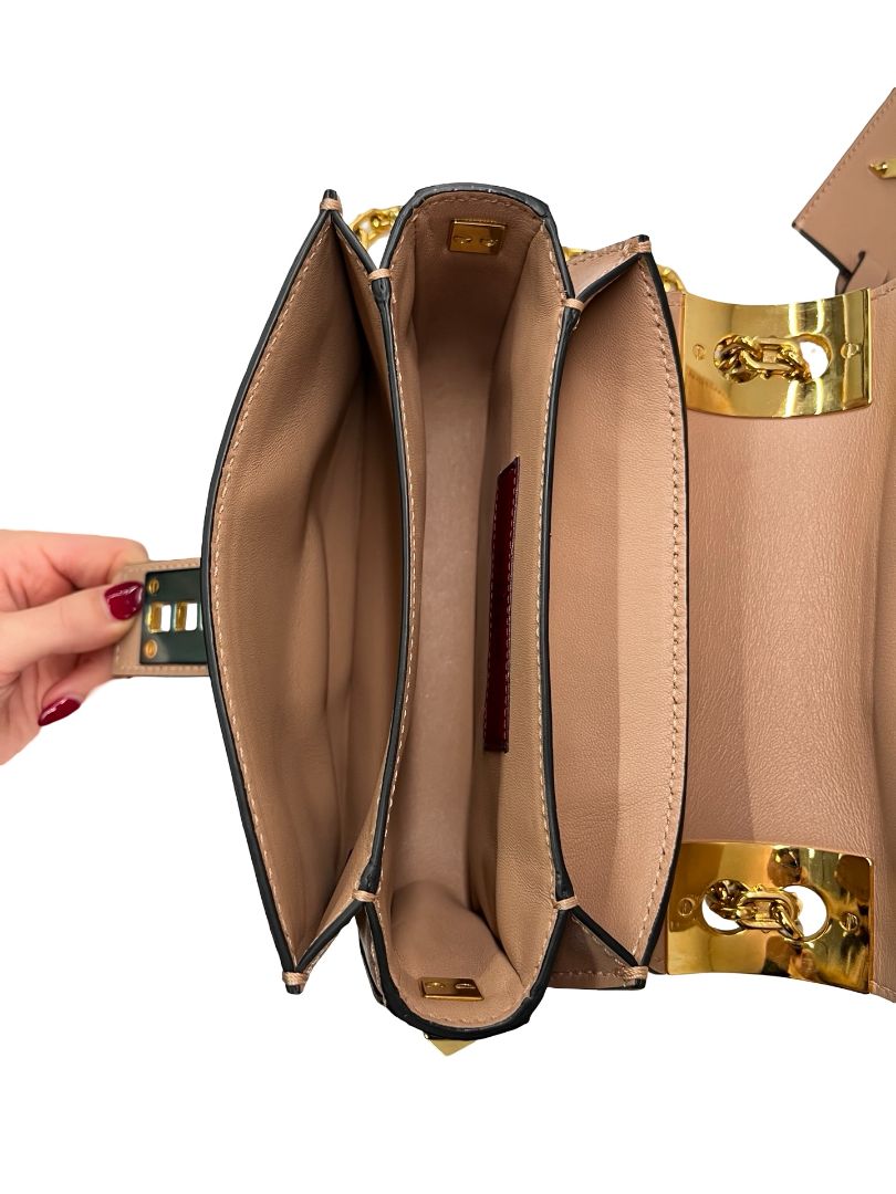 Valentino Garavani Biege Rockstud Leather Flap Shoulder Bag