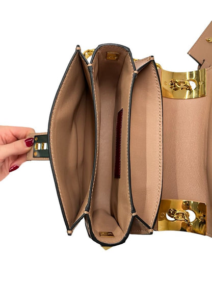 Valentino Garavani Biege Rockstud Leather Flap Shoulder Bag