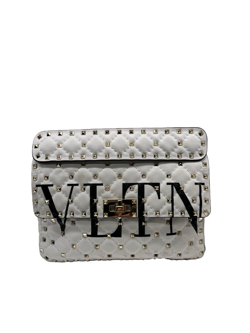 Valentino Garavani White 'VLTN' Logo Rockstud 'Spike' Handbag.