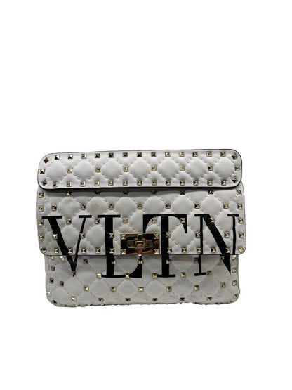 Valentino Garavani White 'VLTN' Logo Rockstud 'Spike' Handbag.