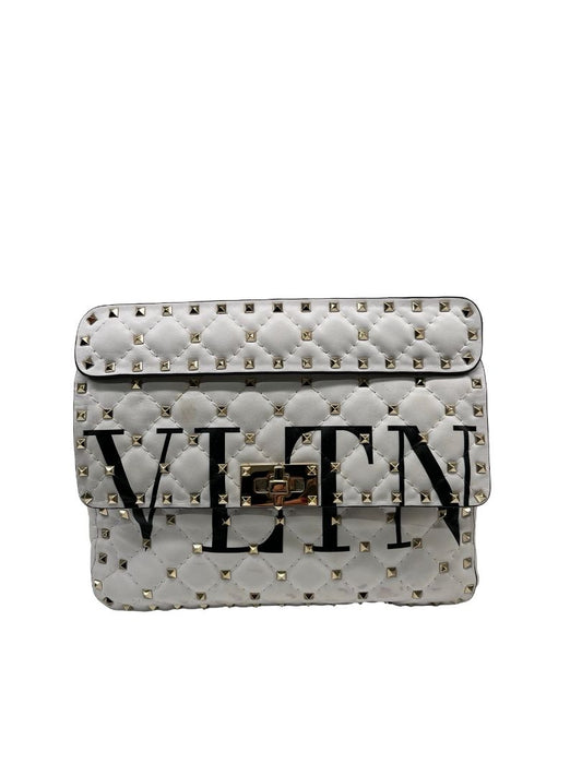 Valentino Garavani White 'VLTN' Logo Rockstud 'Spike' Handbag.
