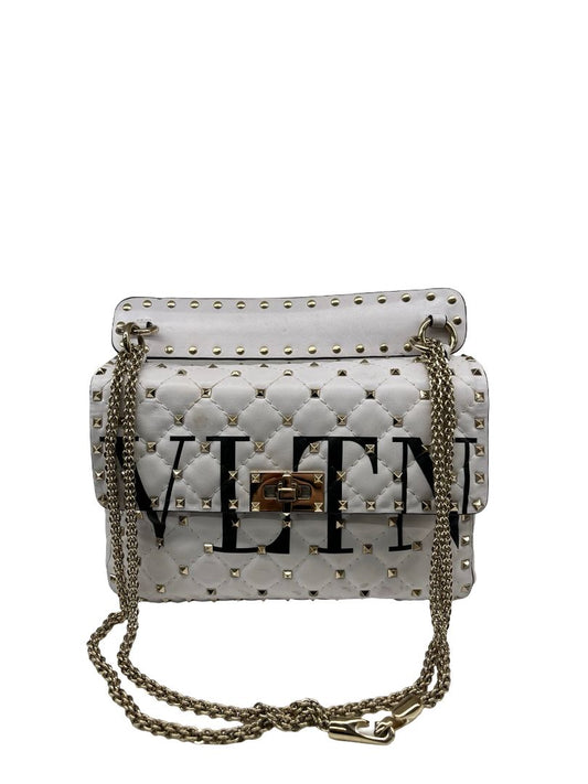 Valentino Garavani White 'VLTN' Logo Rockstud 'Spike' Handbag.