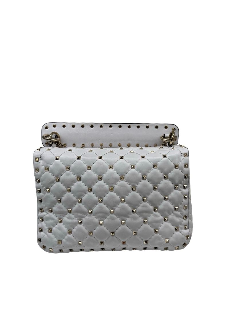 Valentino Garavani White 'VLTN' Logo Rockstud 'Spike' Handbag.