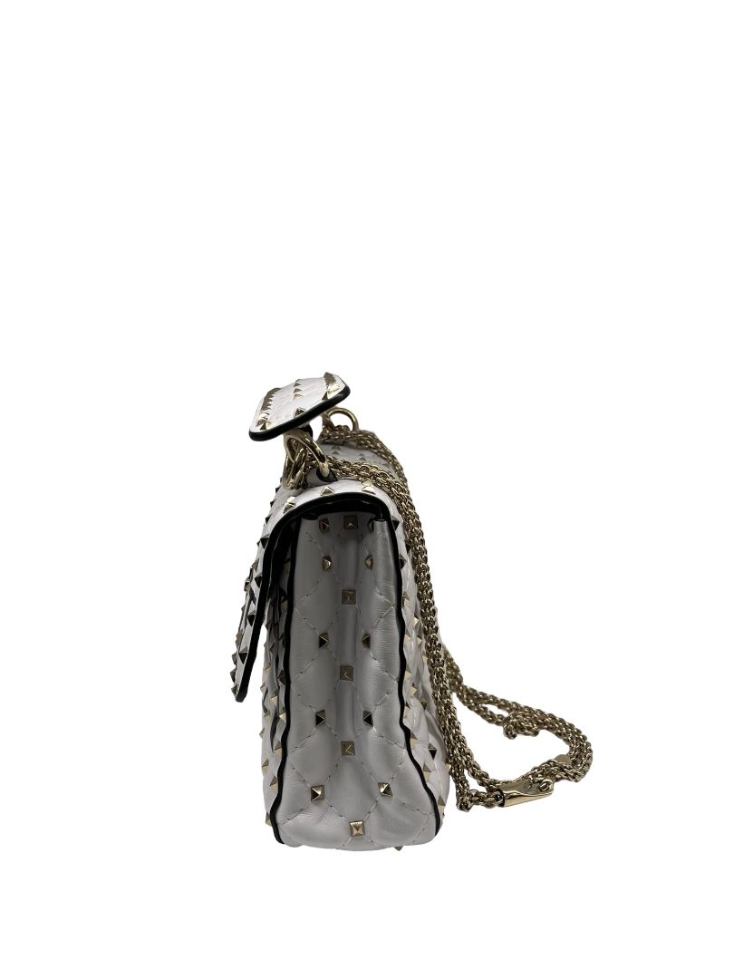 Valentino Garavani White 'VLTN' Logo Rockstud 'Spike' Handbag.