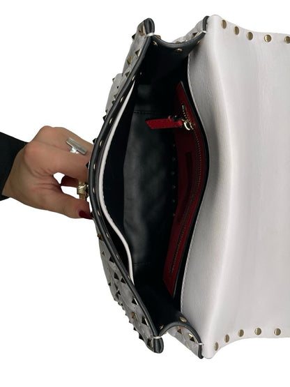 Valentino Garavani White 'VLTN' Logo Rockstud 'Spike' Handbag.