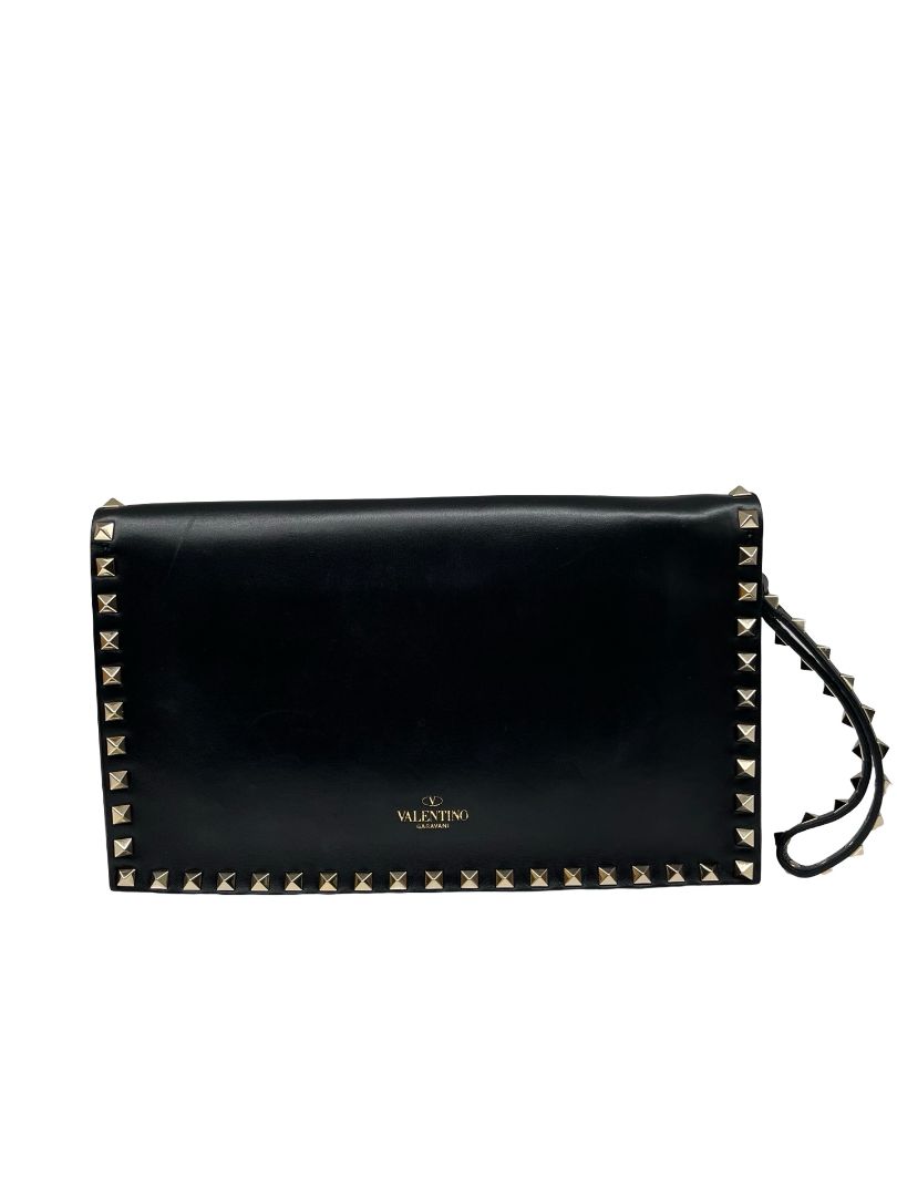Valentino Garavani Black Rockstud Large Clutch.
