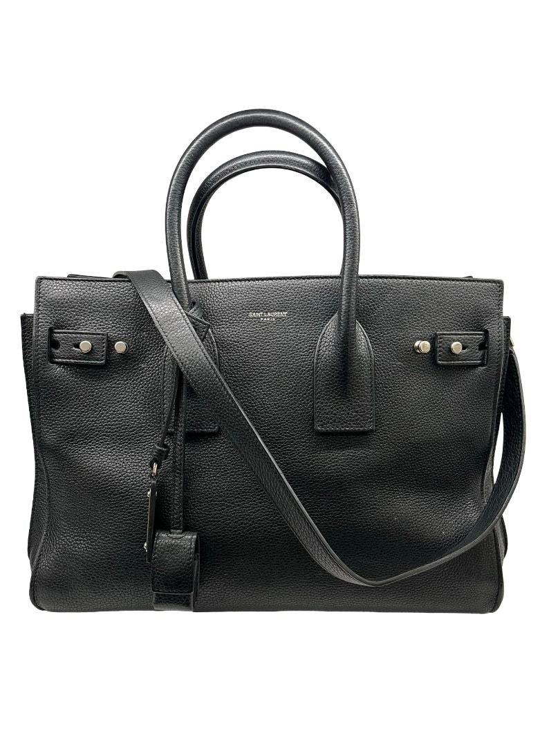 Saint Laurent Black 'Sac de Jour' Supple Leather Handbag. Size: Medium