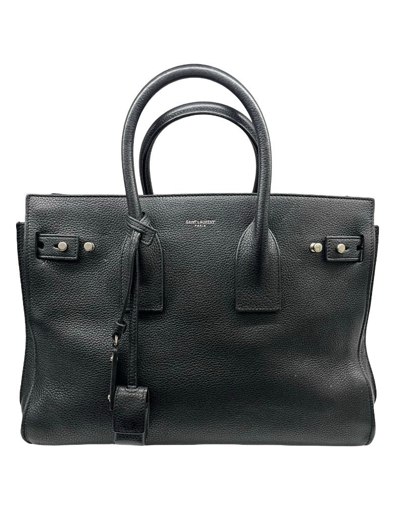 Saint Laurent Black 'Sac de Jour' Supple Leather Handbag. Size: Medium