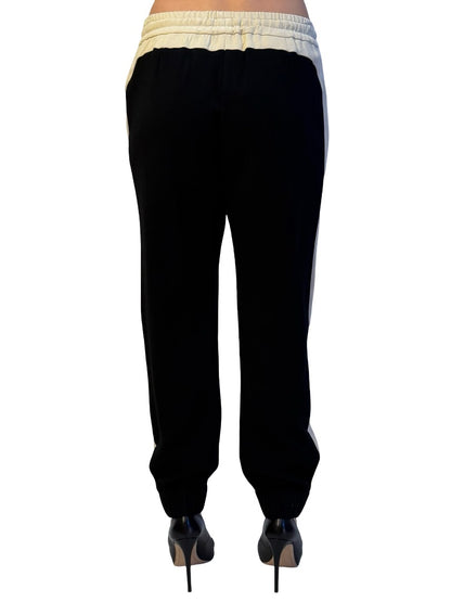 Dries Van Noten Black / Cream Drawstring Pant w/ Contrast Stripe. Size: 40
