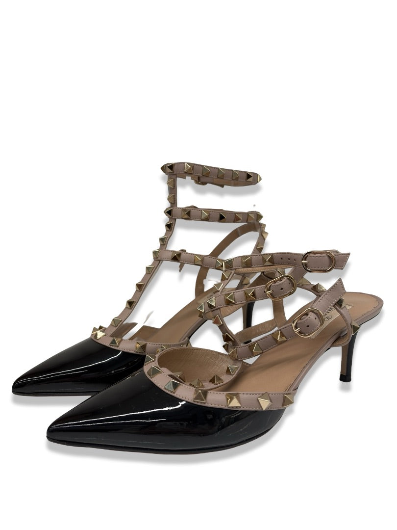 Valentino Garavani Black/Nude Rockstud Cage 65 Pump. Size: 39