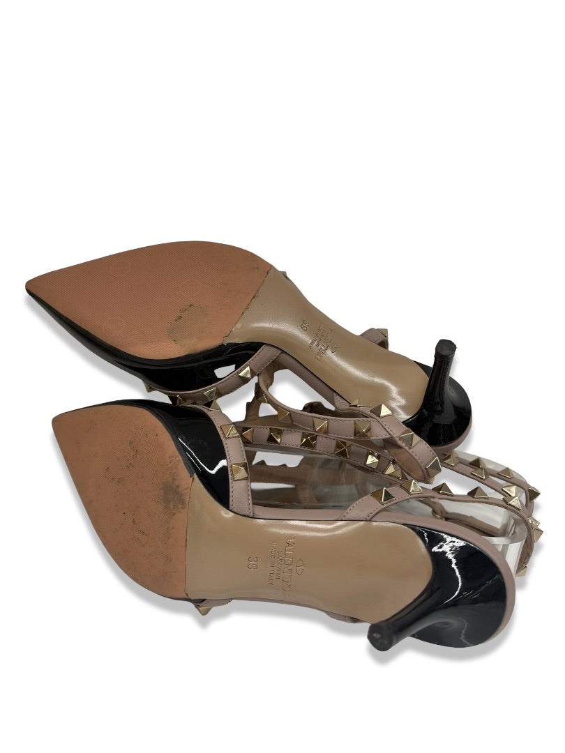Valentino Garavani Black/Nude Rockstud Cage 65 Pump. Size: 39