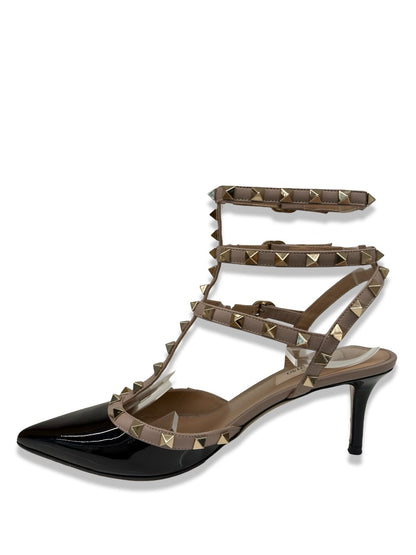 Valentino Garavani Black/Nude Rockstud Cage 65 Pump. Size: 39